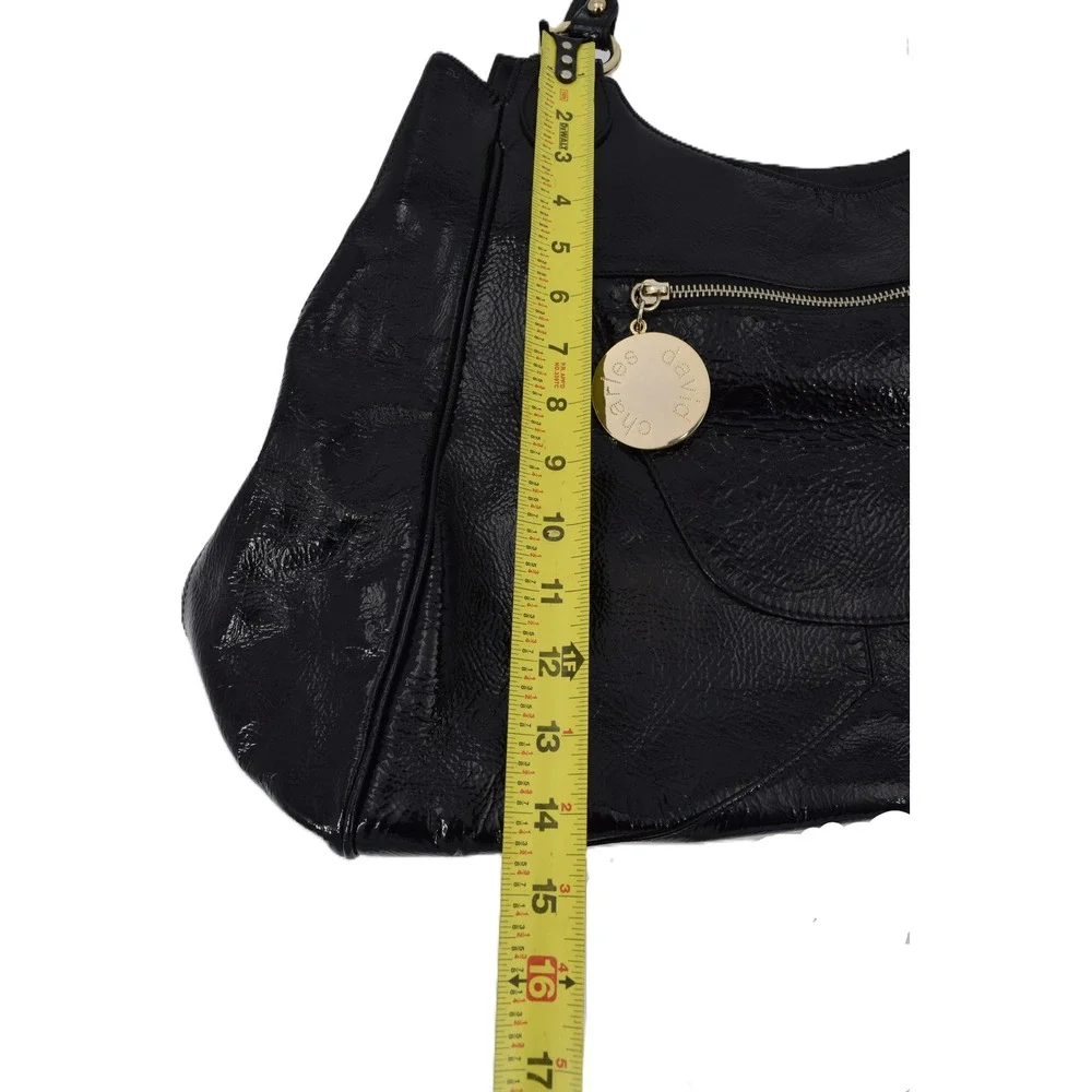 Charles David Hobo Bag Womens Large Black Patent Leather EUC Gold Hardware